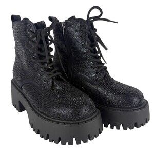 Azalea Wang Jekyll Black Rhinestone Combat Boots Womens Size 9 Platform Bootie